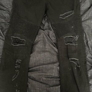 Black Distressed Biker Jeans